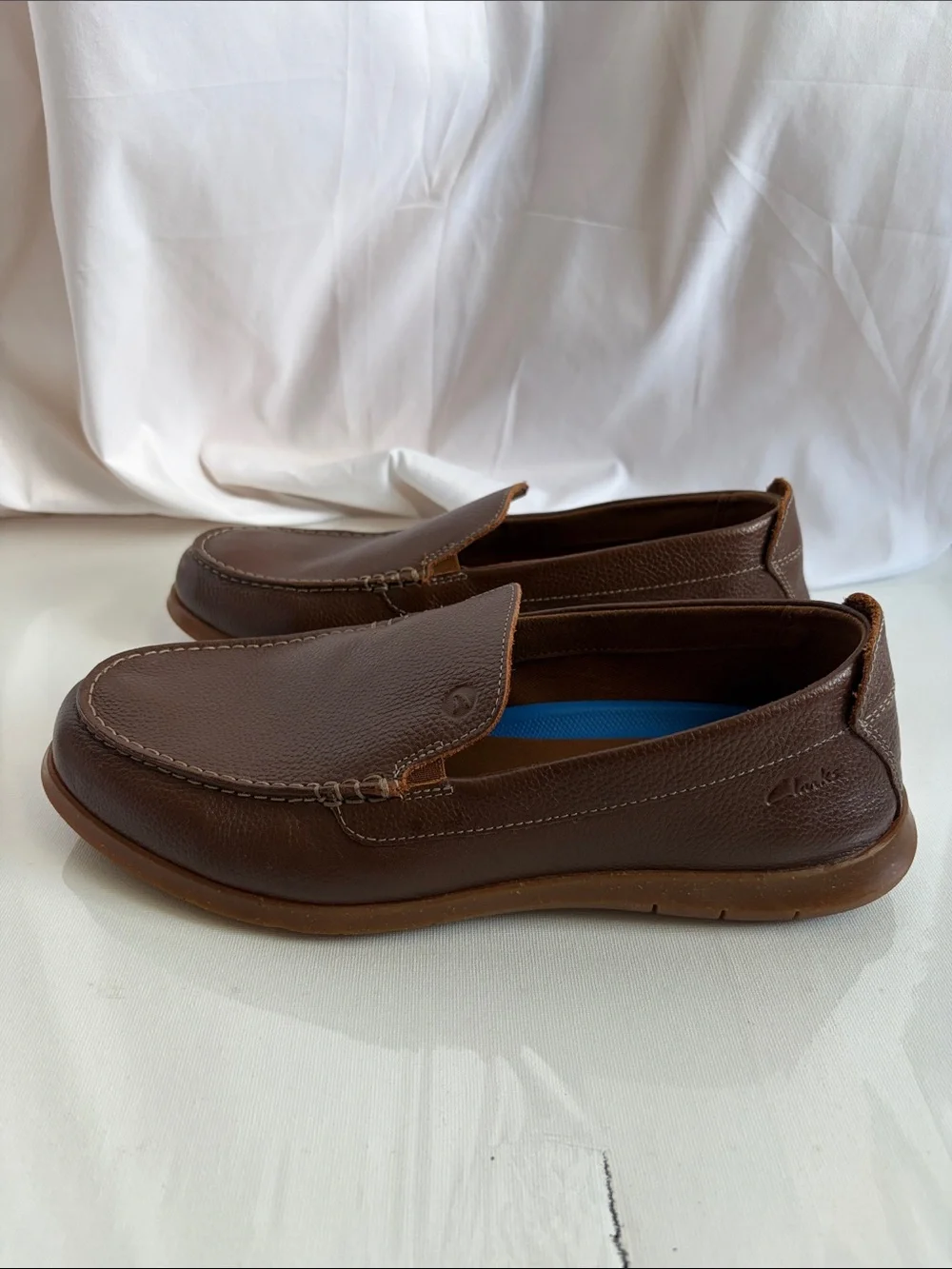 Clarks Brown Leather Slip-On Loafers with Blue Insoles